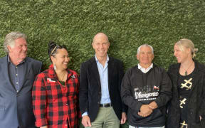 From left, Chief Crown Negotiator Rick Barker, Whanganui Land Settlement Negotiations Trust executive assistant Aimee Simon, Mayor Andrew Tripe, Whanganui Land Settlement Negotiations Trust chair Ken Mair, and councillor Charlotte Melser.