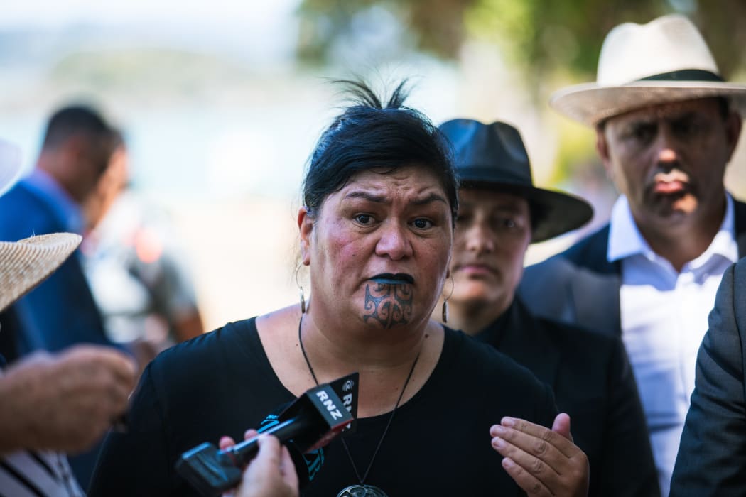Minister of Foreign Affairs Nanaia Mahuta speaking to media on the grounds of Te Whare Rūnanga on 4 February, 2021.
