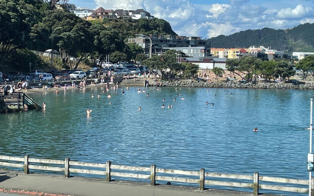 A photo with people in it taken two hours after high tide on 22 January 2024.