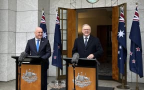 Christopher Luxon and Anthony Albanese hold a joint media conference on August 16, 2024.