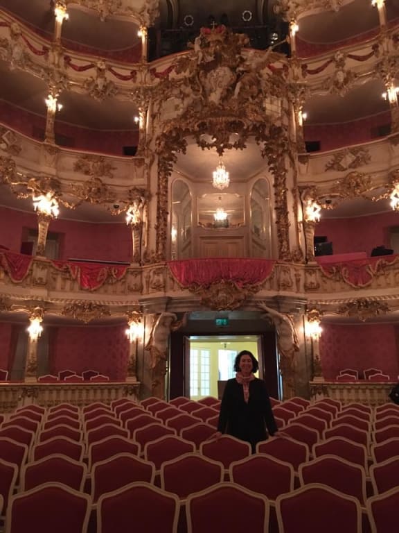 RNZ Concert presenter Clarissa Dunn in Cuvillies Theatre in Munich, Germany.