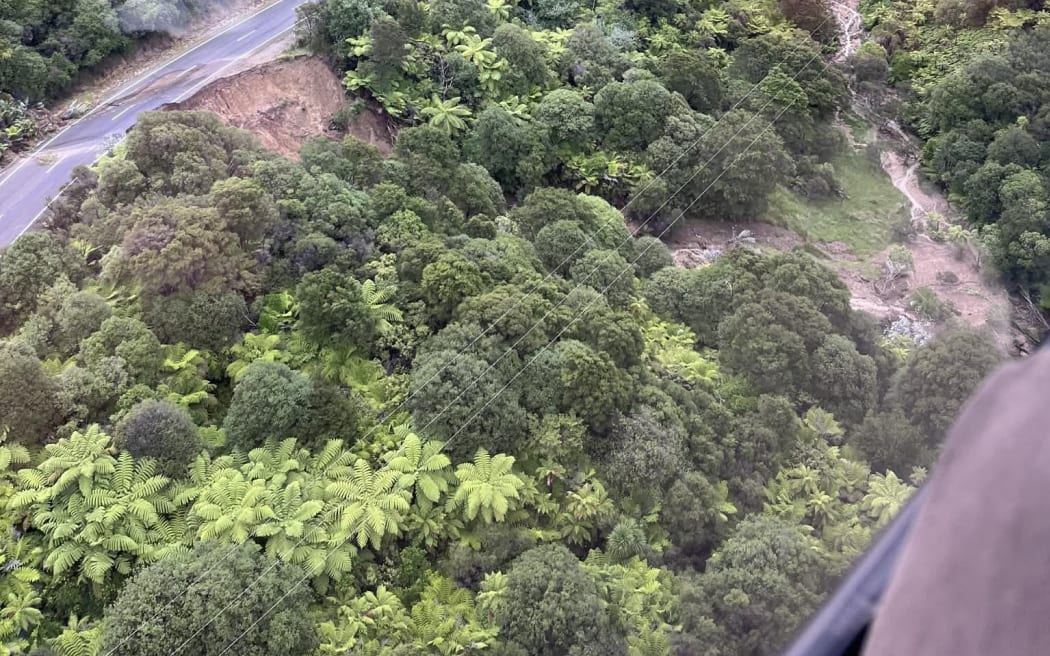 Damage to State Highway 35 from a landslide.