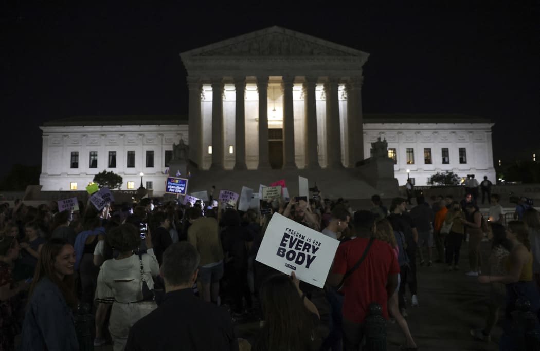 Pro-choice and anti-abortion activist rally outside of the US Supreme Court on May 03, 2022 in Washington, DC.