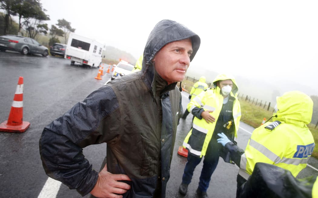 Kaipara Mayor Jason Smith at the Auckland Northland border during the height of strictly-policed different control levels between the two regions