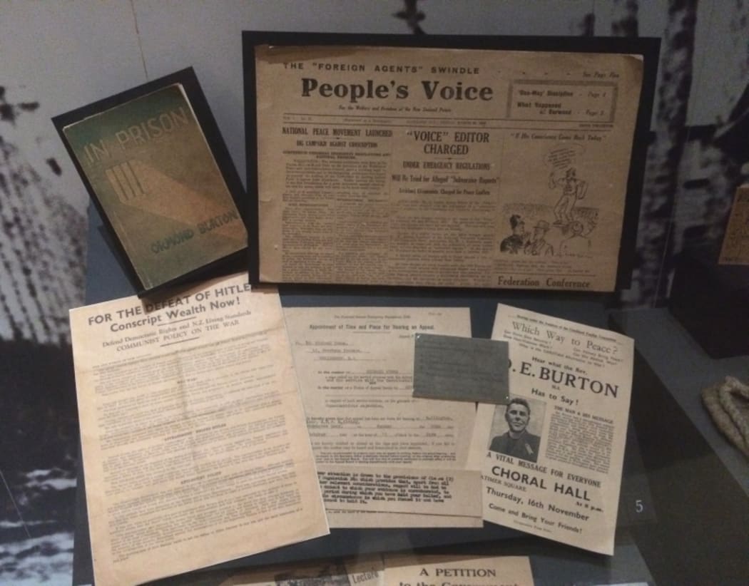 An image of an edition of People's Voice on display in Auckland War Memorial Museum.