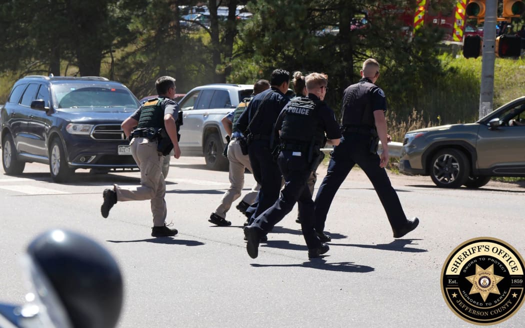 Police respond to a shooting at Evergreen High School in Evergreen, Colorado, on Wednesday.