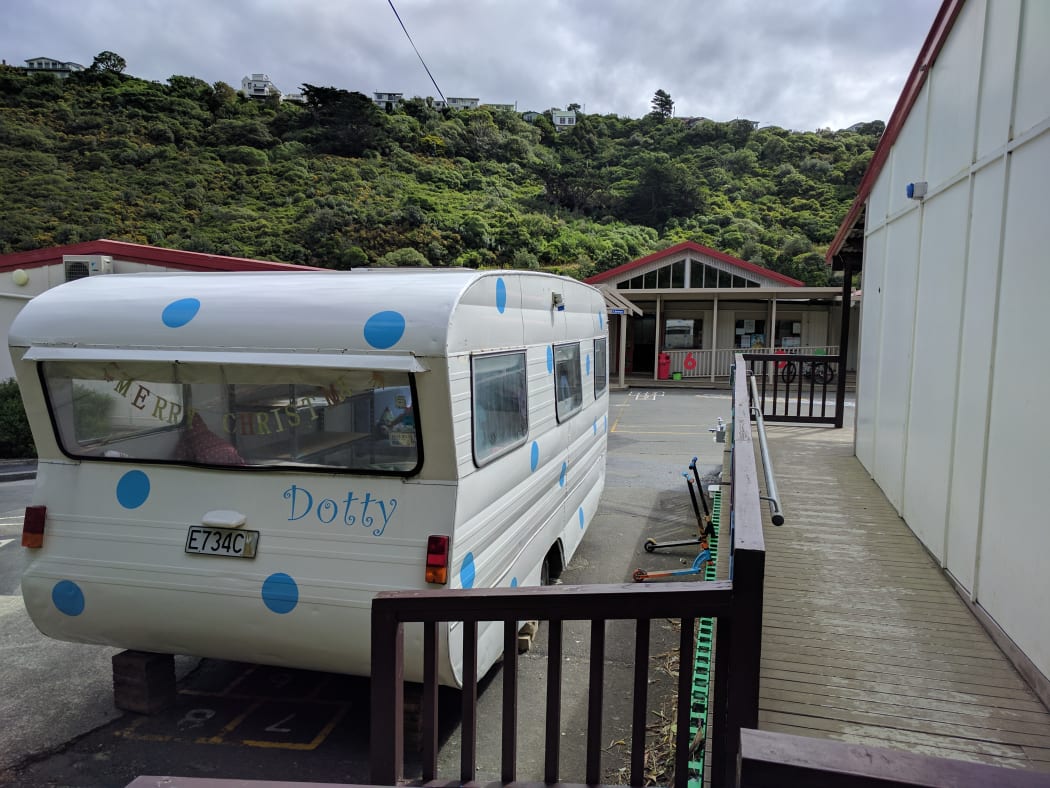 The caravan, "Dotty", that Houghton Valley School is using for small group work.