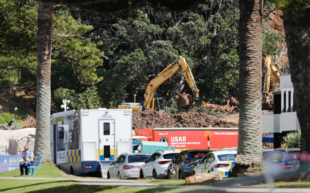 Search work at Mount Maunganui campground after deadly landslide.