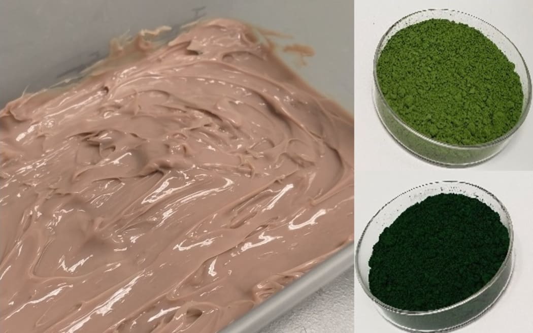 Biomass produced by an extremophilic bacterium that consumes methane and dry biomasses produced by extremophilic microalgae.