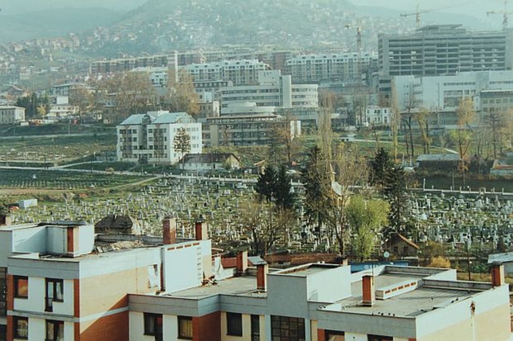 A sports field in downtown Sarajevo transformed by the siege into a graveyard
