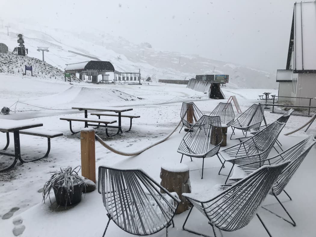 Tuesday morning snowfall at Otago's Cardrona Alpine Resort put a stop to summer activities like hiking and moutain karting.