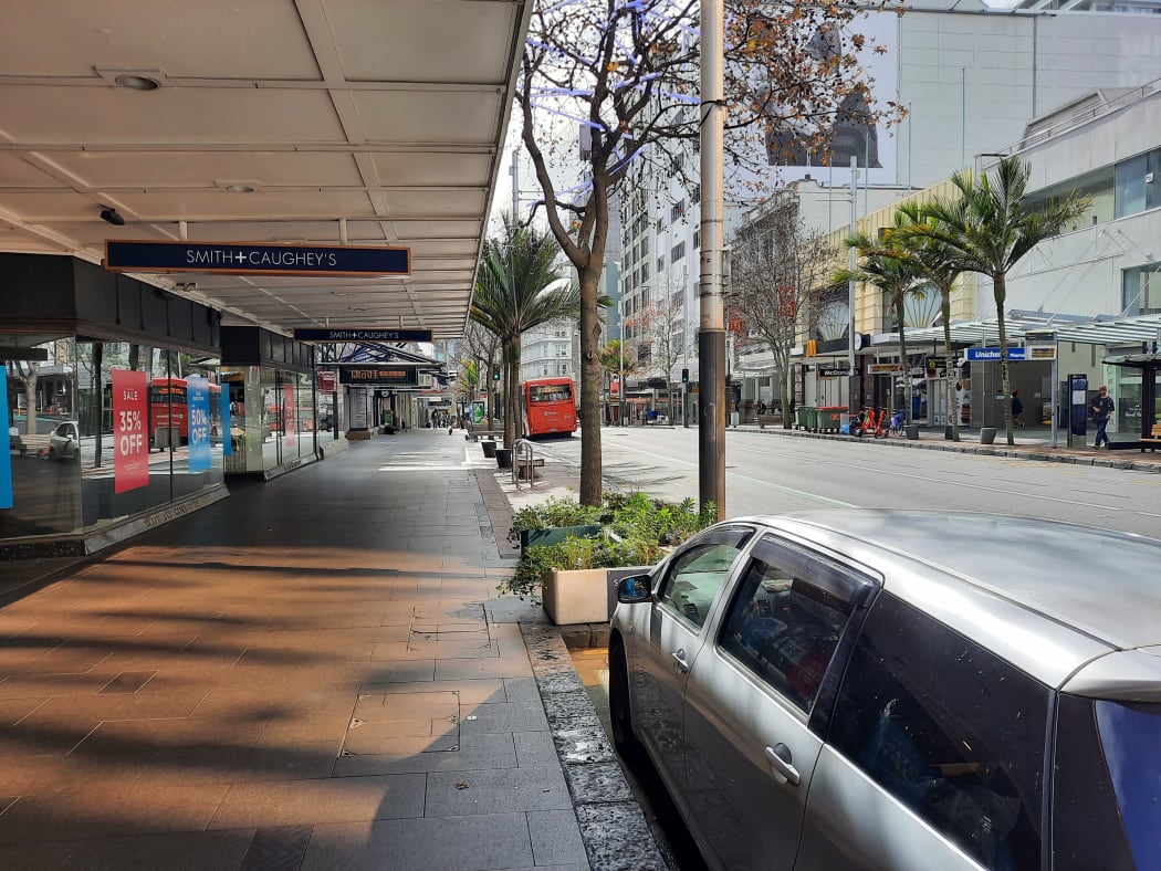 Central Auckland at midday on the first day of the August 2021 lockdown.