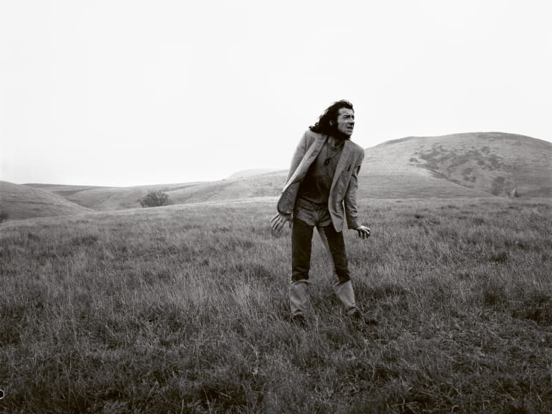 Black and white image of artist Tony Fomison at Tai Tapu, 1972.