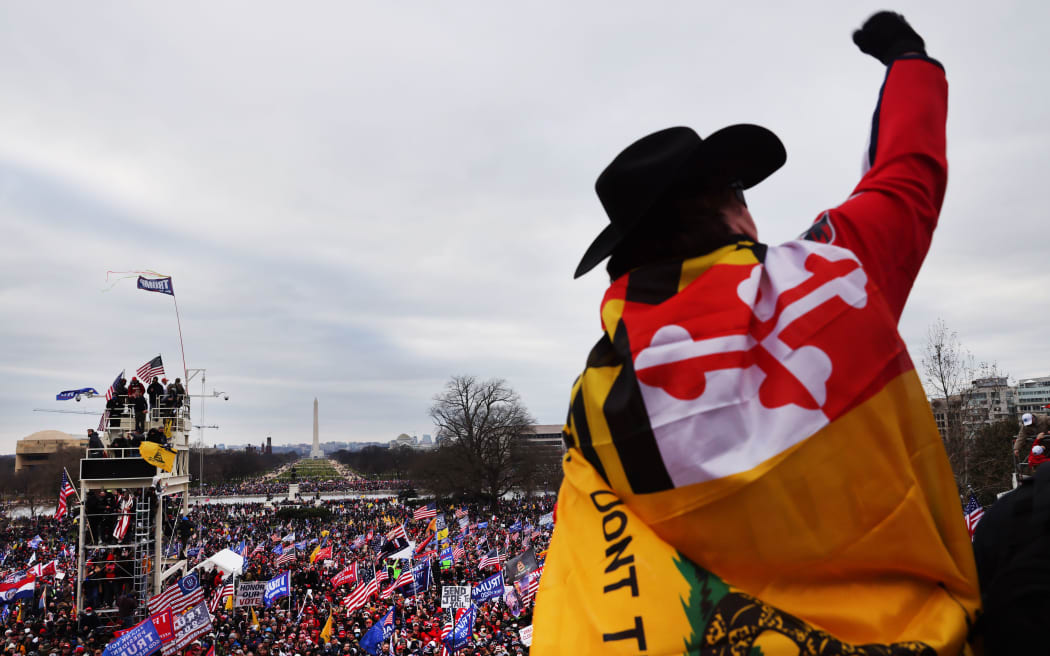 WASHINGTON, DC - JANUARY 06: Thousands of Donald Trump supporters storm the United States Capitol building following a "Stop the Steal" rally on January 06, 2021 in Washington, DC.