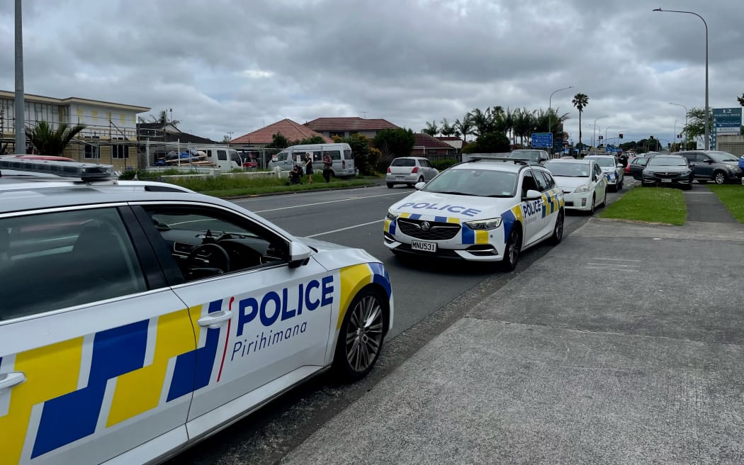 Police at the scene of the shooting at a South Auckland church.