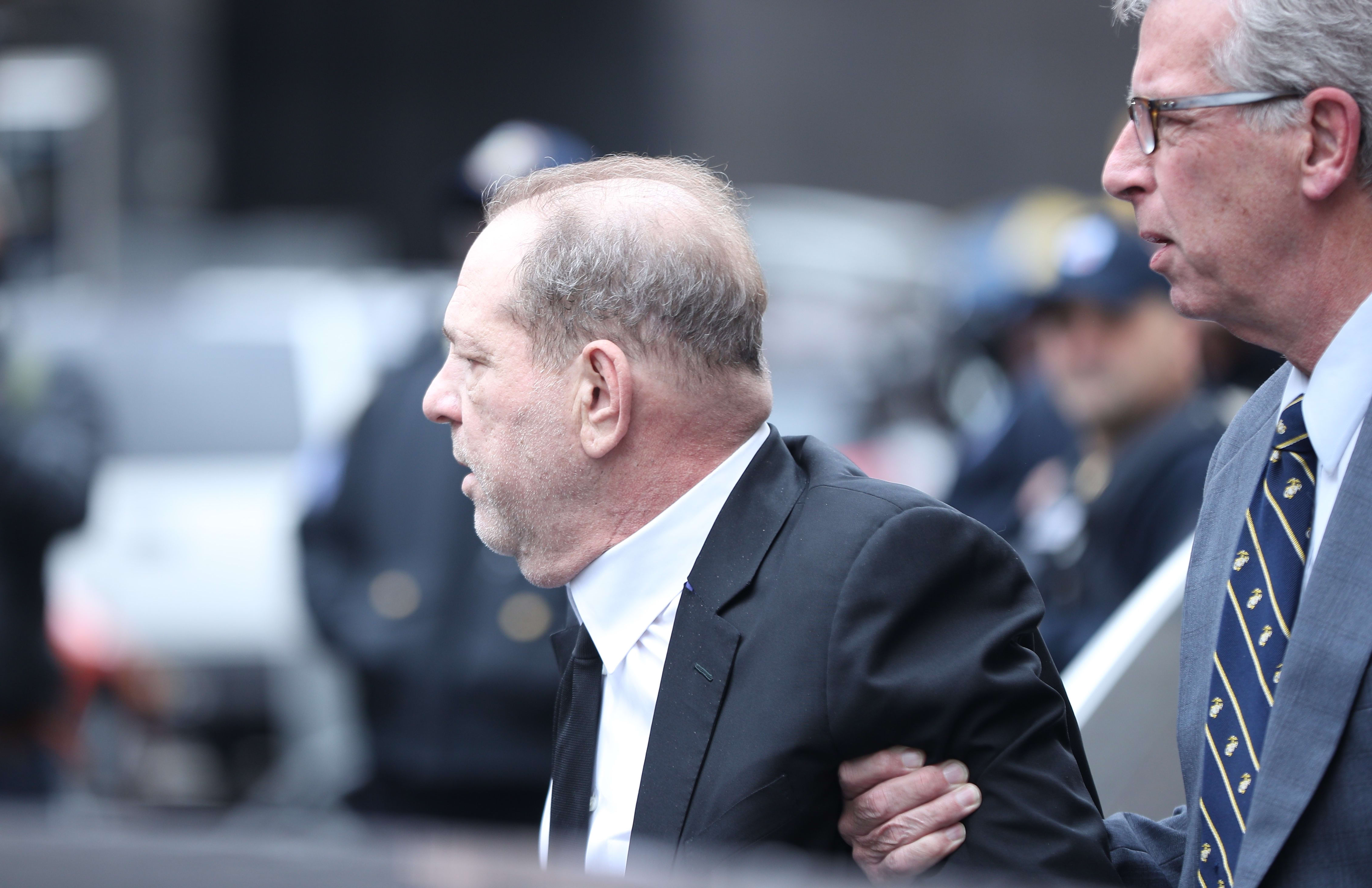 Harvey Weinstein leaves the New York Supreme Court  after the first day of his trial on charges of sexual assault.