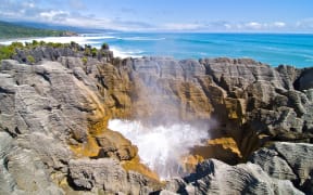 The pancake rocks near Punakaiki are among the rare limestone formations within Paparoa National Park.