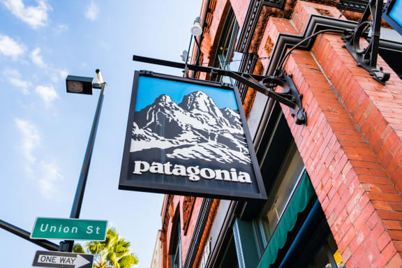 Patagonia sign in front of the store located in downtown Pasadena.