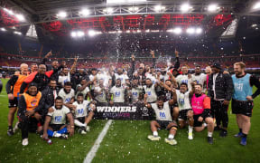 10.11.24 Wales v Fiji, Autumn Nations Series 2024 - Fiji celebrate the 19-24 win over Wales at the Principality Stadium