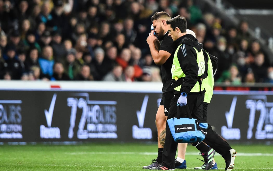 Angus Ta'avao goes off due to injury and was red-carded at the same time. All Blacks vs Ireland 2nd Test Dunedin, 2022.