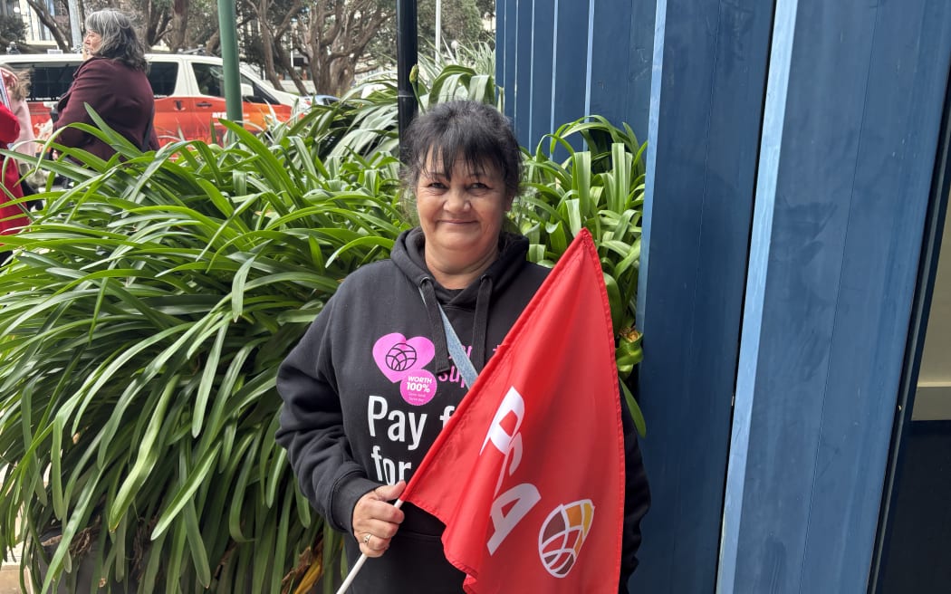 Healthcare New Zealand support worker Camella Ross travelled from Timaru to Wellington to show her support.