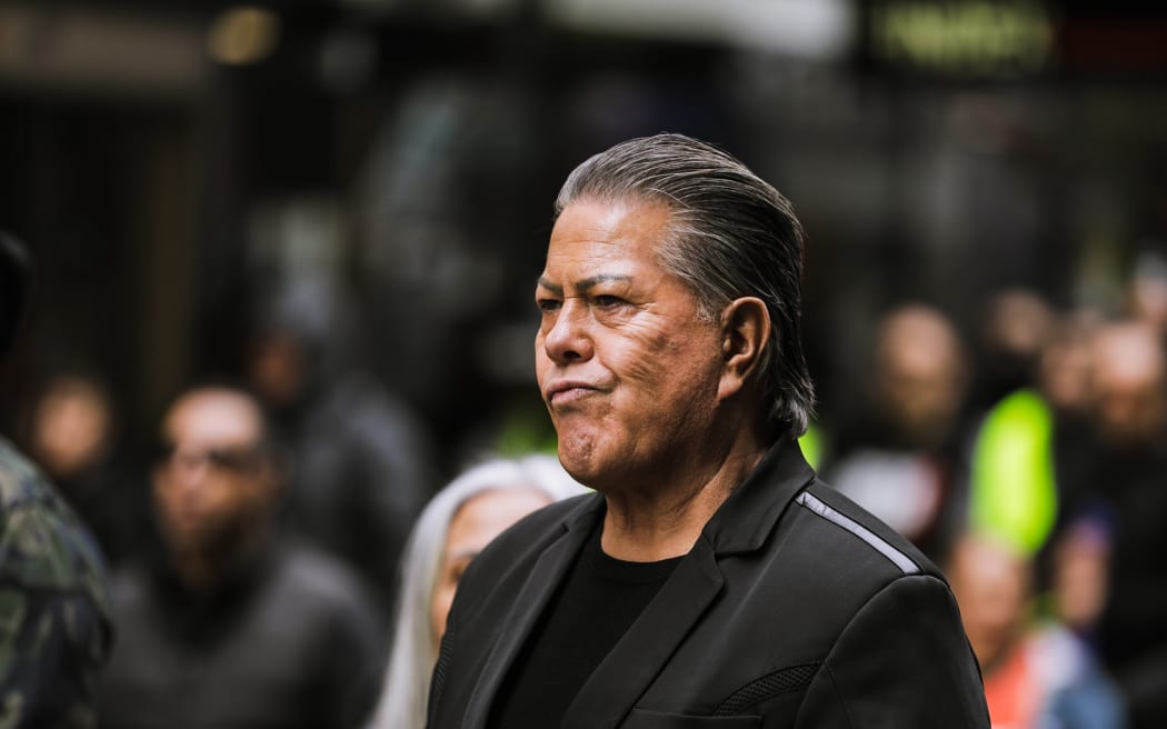 Brian Tamaki seen during the anti-government protest in Wellington, marching towards Parliament on 23 August 2022.