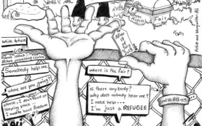 Ali's cartoons document the harsh realities of the processing centre.