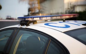 A police car at a cordon.