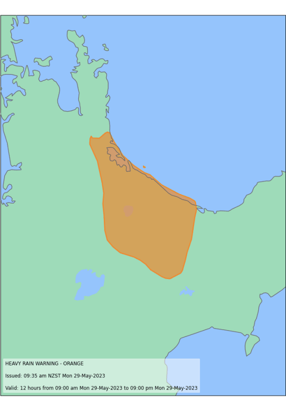 The Metservice orange heavy rain warning covered all of the Bay of Plenty. Image: Metservice