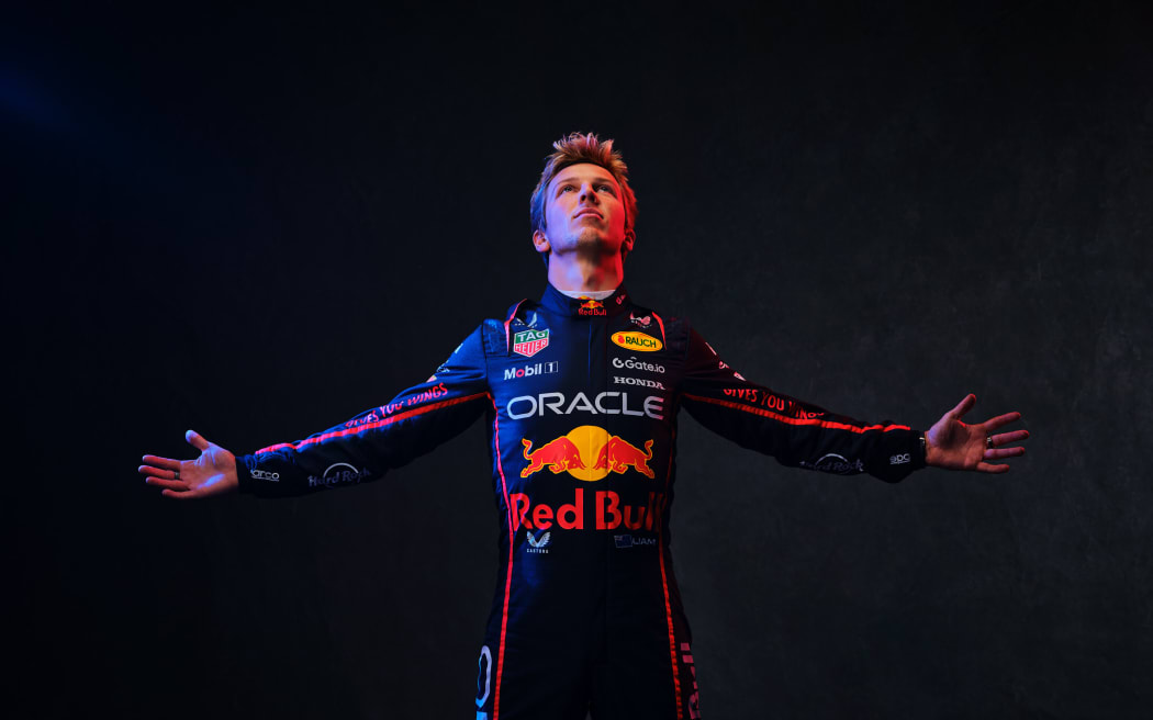 Liam Lawson poses during the Oracle Red Bull Racing brand shoot, 2025.