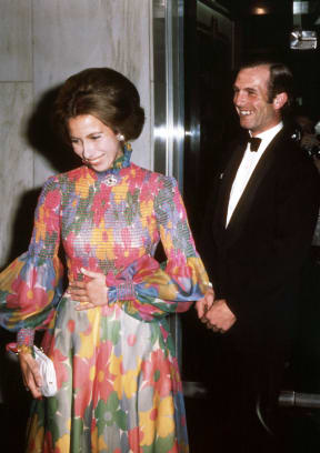 Britain's Princess Anne and her fiance Captain Mark Phillips, attend the London premiere of the film "Jesus Christ Superstar"  on 24 August, 1973, shortly after her 23rd birthday, and on the couple's first public engagement.