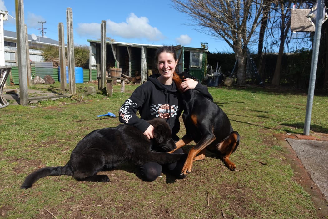 Jessie-Lee Webby with her dogs Maia, (left) and Zepp.