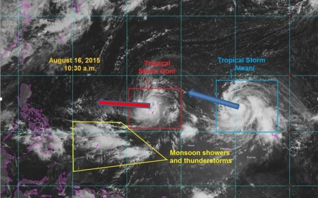 Twin tropical storms move across the Western Pacific.