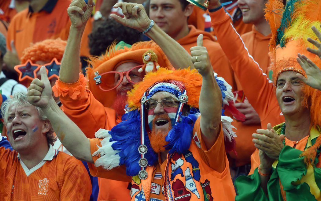 Netherlands supporters at The Corinthians Arena in Sao Paulo.