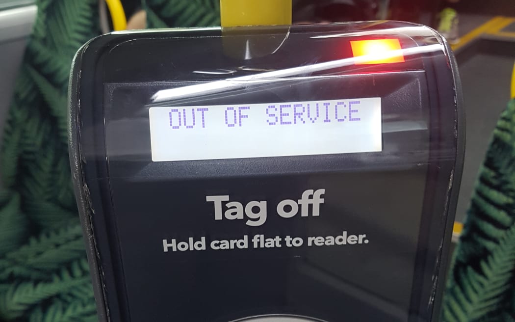 An out-of-service Hop card reader on an Auckland bus.