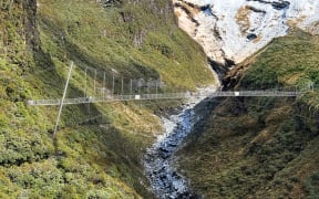 A visualisation of what the 100-metre-long suspension bridge across Manganui Gorge on Mt Taranaki will looks like once completed.