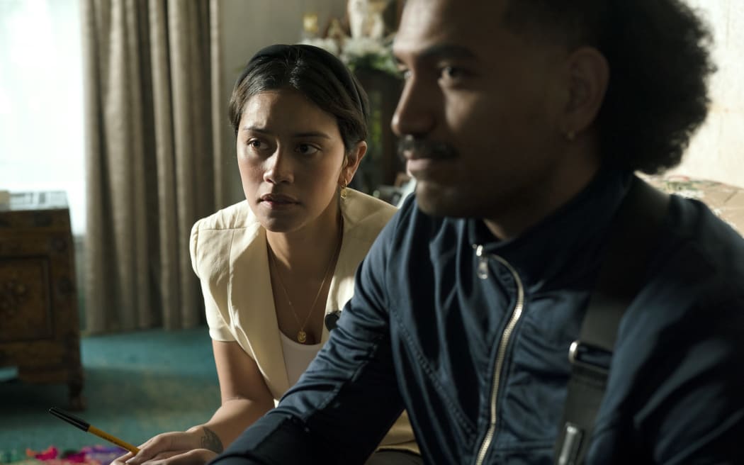 A screenshot from the film Lea Tupu'anga / Mother Tongue, starring Luciane Buchanan and Mikey Falesiu.