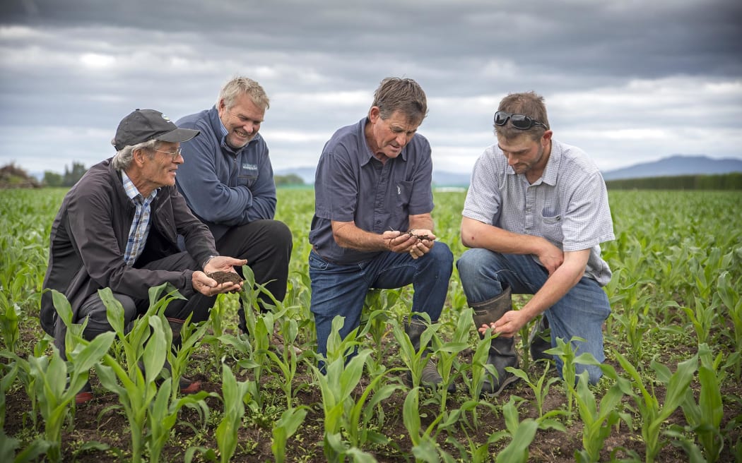 Farmers Peter Askey, Murray Langdon and Alan and Brendon Law say soil as fertile as that around Edgecumbe is rare and hard to come by. Photo Troy Baker