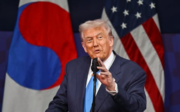 US President Donald Trump speaks during the Asia-Pacific Economic Cooperation (APEC) CEO Summit at the Gyeongju Arts Center in Gyeongju on October 29, 2025. (Photo by ANTHONY WALLACE / AFP)