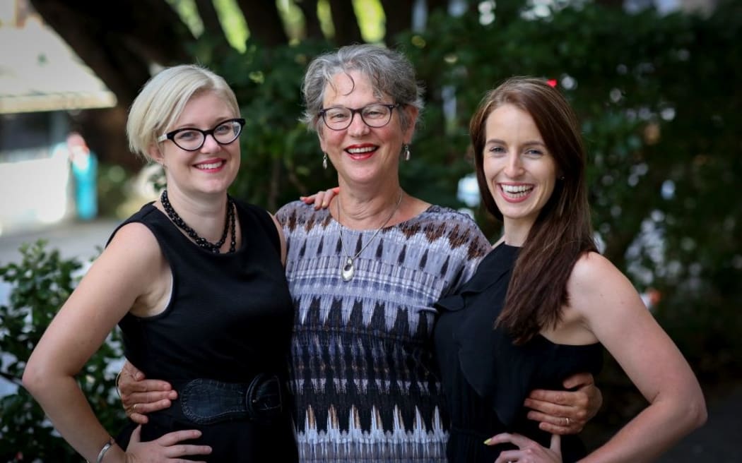 Upbeat producer Zoe George, presenter Eva Radich, and newsreader Juliette Sivertsen, 2016.