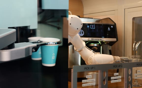 Robot barista is working.
