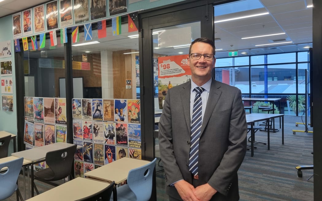 Shirley Boys High Principal Tim Grocott in one of the new single-cell classrooms.