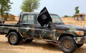 A vehicle allegedly belonging to the Islamic State group in West Africa (ISWAP) is seen in Baga on August 2, 2019.