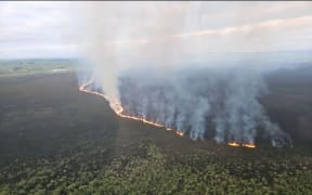 Fire at Island Block Road, near Meremere in the Whangamarino Wetland. Supplied by FENZ.