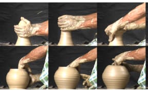 Hand positions used during wheel-throwing pottery
