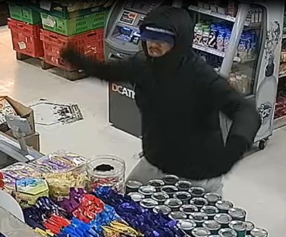The robbery at the Kingsford Supermarket in Mangere was caught on security camera.