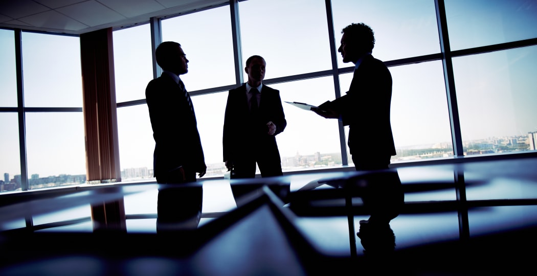 Shady image of a manager discussing business matters with his subordinates