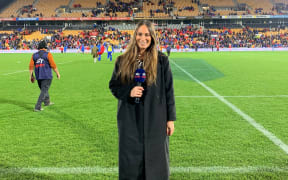 SKY Sports' Taylah Johnson was the sideline commentator for the first Manu Samoa v 'Ikale Tahi test match in Auckland this month alongside Fauono Ken Laban and Willie Lose.