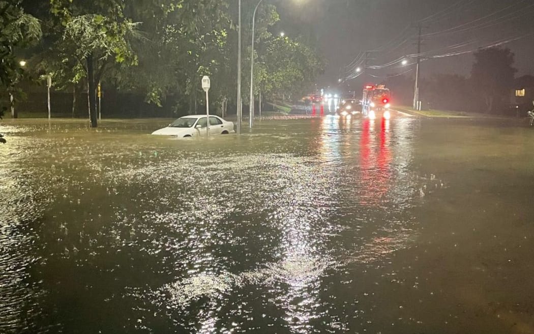 flooded street - corner of Seabrooke and Margan Avenues in New Lynn