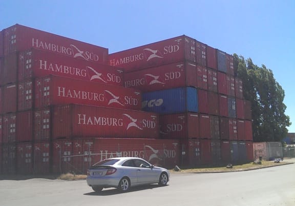Containers stacked at Lyttelton Port's CityDepot.